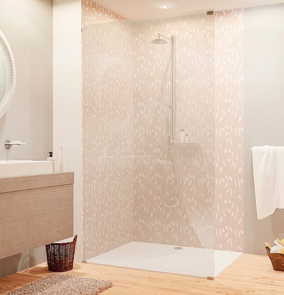 réalisation d'un panneau bain dans les ton roses, sur mesure