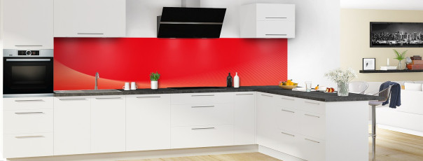 Crédence de cuisine BR00005F couleur Rouge Vif panoramique en perspective
