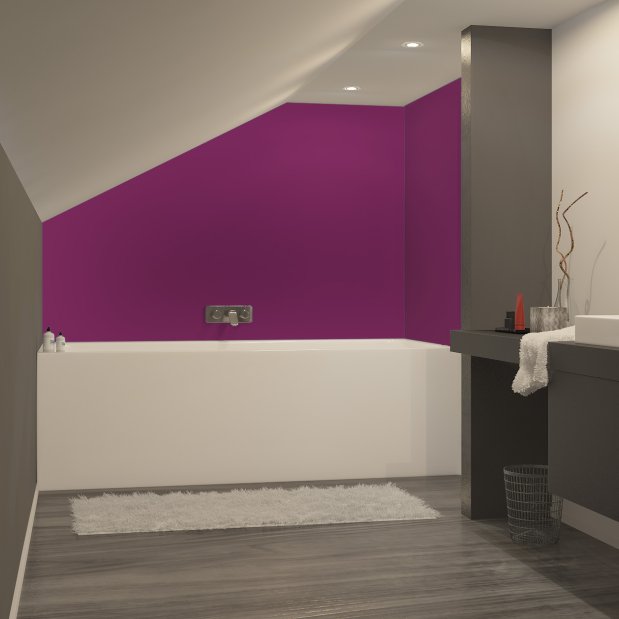 réalisation d'un panneau de bain avec une découpe sur mesure dans les tons violets