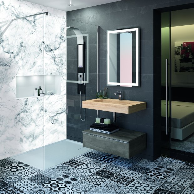 réalisation panneau de douche marbre
