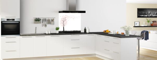 Crédence de cuisine TH15706B couleur Rose Poudre fond de hotte en perspective