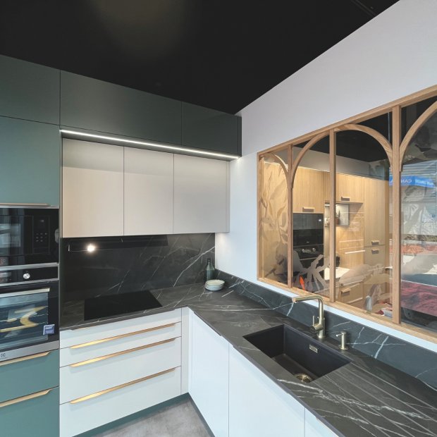 Verrière Pixpano en bois chêne, avec verre transparent et décor imprimé