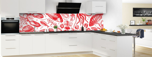 Crédence de cuisine ST12669A couleur Rouge Vif panoramique en perspective