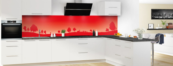 Crédence de cuisine MJ03111F couleur Rouge Vif panoramique en perspective