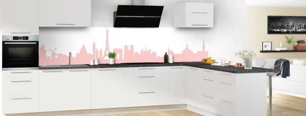 Crédence de cuisine BU00005A couleur Rose Poudre panoramique en perspective