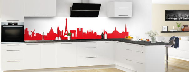 Crédence de cuisine BU00005A couleur Rouge Vif panoramique en perspective