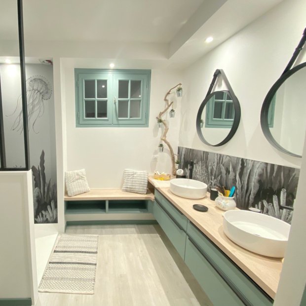 Panneau de douche & panneau de vasque Pixpano – Collection Nature, avec des décors imprimés dans des