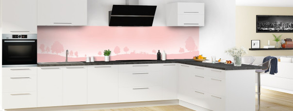 Crédence de cuisine MJ03111F couleur Rose Poudre panoramique en perspective