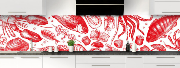 Crédence de cuisine ST12669A couleur Rouge Vif panoramique