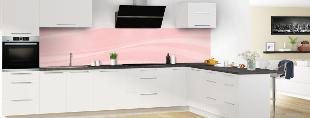 Crédence de cuisine CP05111F couleur Rose Poudre panoramique en perspective