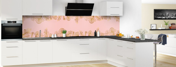 Crédence de cuisine DP14165A couleur Rose Poudre panoramique en perspective