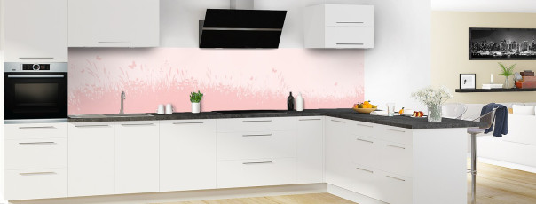 Crédence de cuisine TH15037F couleur Rose Poudre panoramique en perspective