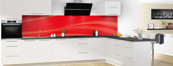 Crédence de cuisine CP05111F couleur Rouge Vif panoramique en perspective