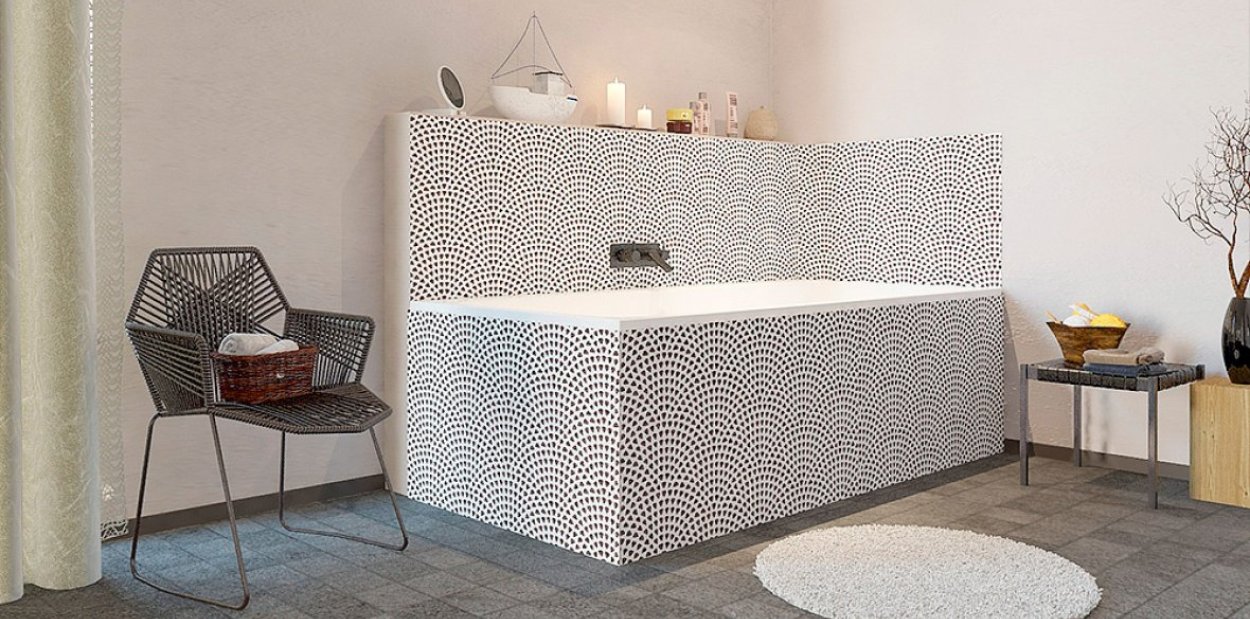 réalisation d'un tablier et panneau de bain assorti et sur mesure